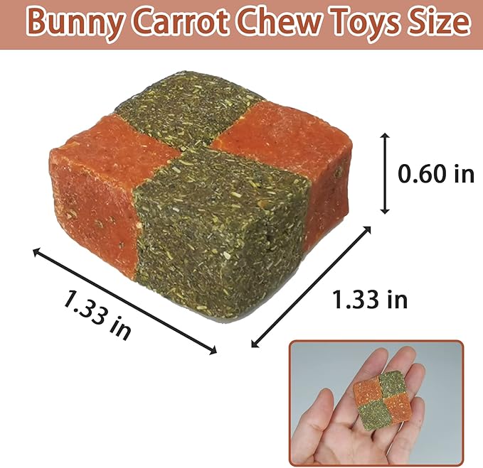 Fhiny 12 PCS Rabbit Carrots Chew Toys, Natural Timothy Hay Biscuit Cubes Rabbit Carrot Molar Treats Small Pet Snacks for Bunny Hamster Chinchilla Guinea Pig or Other Small Animals