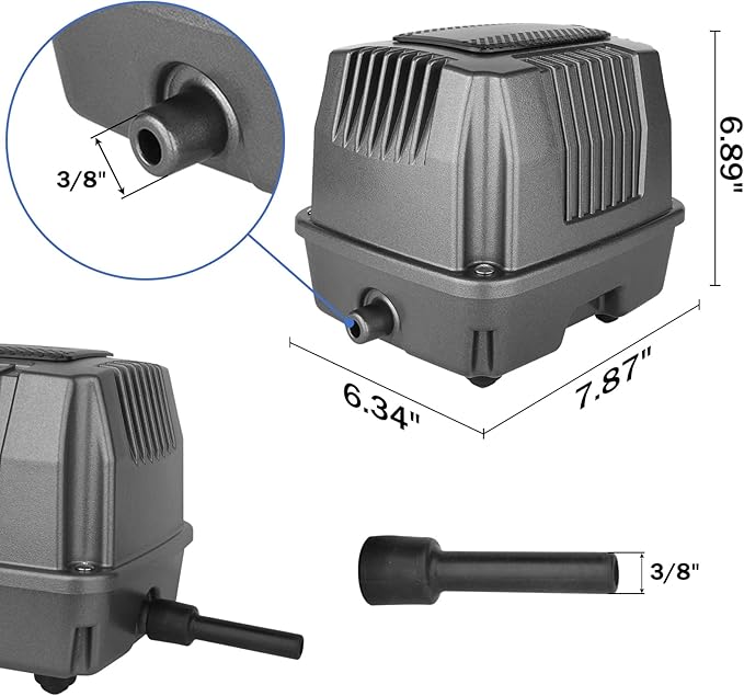 AquaMiracle All-in-One Koi Pond Aerator for Outdoor Ponds, Pond Air Pump Pond Aeration System with Self-Sinking Airline Flow Control Rubber Air Diffuser