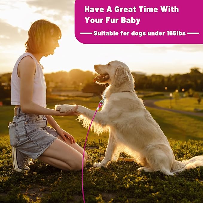 Dog Tie Out Cable 10/15/20/25/30 FT Runner for Yard Steel Wire Cable with Durable Superior Clips Pink Chains for Outside Dog Lead for Large Up to 165 Lbs