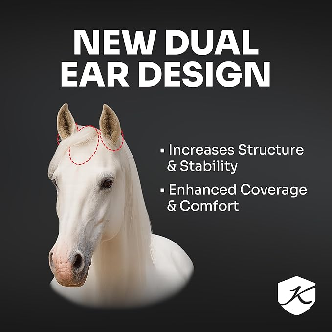 Kensington UV Horse Fly Mask with Web Trim - Protective Mask with Dual Ear Opening & Forelock Freedom - Medium, Kentucky Blue