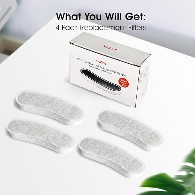 Dog Water Fountains by WOPET, 4 Pcs Pet Water Fountain Filters for W600 Dog Fountain, Large Dog Fountain Filter Replacement Cats,Pets