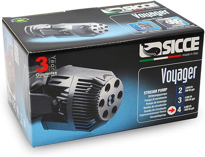 SICCE Voyager 4 Wave Maker Flow Pump 1600 GPH | 360°Adjustable Quiet Submersible Magnetic Powerhead for Saltwater & Freshwater Tanks, Quiet Aquarium Water Circulation Pump 50 to 200 Gallons