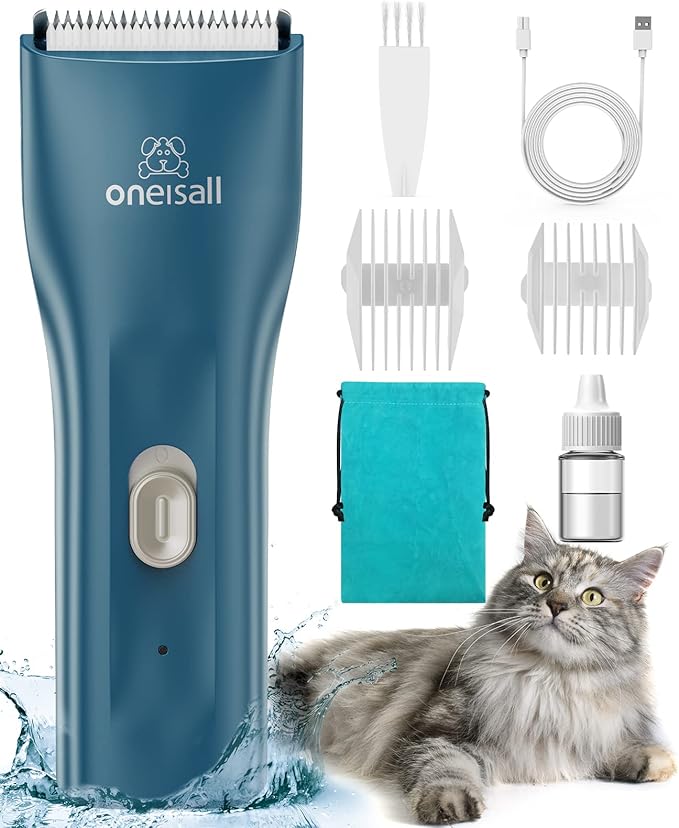 oneisall Pet Clipper for Cat Matted Hair, Pet Shaver for Cats Quiet Pet Clippers Waterproof Cordless Cat Clippers for Matted Hair Long Hair with Storage Bag (Green)