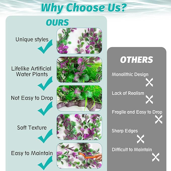 Hamiledyi Aquarium Plastic Plants Aquarium Decor Artificial Fish Tank Plants,Tall Fish Tank Decorations, Extra Large Aquarium Plant 20.4-inch Tall,2PCS
