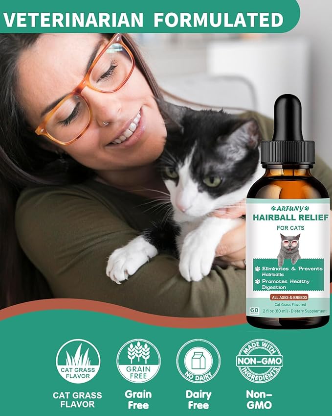 Hairball Treatment for Cats - Cat Hairball Remedy - with Natural Ingredients & Vitamins - Kitten Furball Treatment - Supports Skin & Coat, Digestion - Cat Grass Flavor