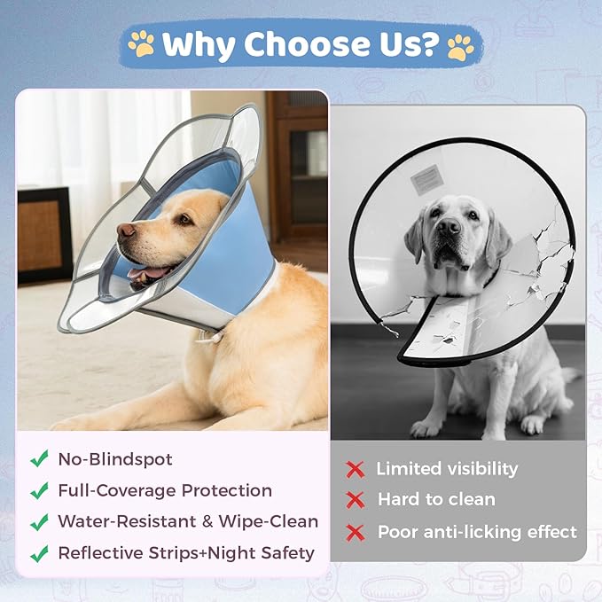 Soft Dog Cone Collar After Surgery Recovery,Adjustable E-Collar with Removable Shield,Lightweight,Breathable Anti-Licking Protective Cone for Large,Medium,Small Pets (Blue, M (Neck:12''-15''))
