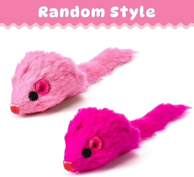 MALLMALL6 Cat Interactive Toys Set - 27Pcs Kitten Toys Stuff Pink Feather Teaser Wand Springs Mice Sisal Fish Crinkle Balls Bell Balls, Puzzle Gift Pack for Indoor Kitty Play Exercise