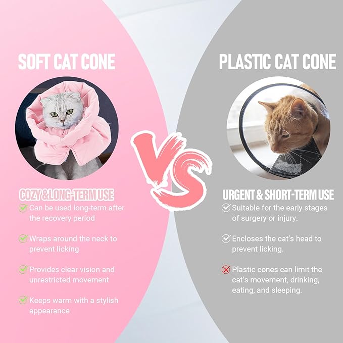 Cat Recovery Collar, Soft Adjustable Cone for Cats and Kittens, Lightweight Waterproof Elizabethan Collar for After-Surgery Care, Prevent Licking and Scratching, Neck Protector for Pets(Pink,M)