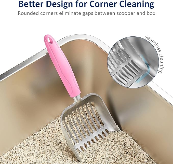 WePet Cat Litter Scoop, Aluminum Alloy Sifter, Kitty Metal Scooper, Deep Shovel, Long Handle, Poop Sifting, Kitten Pooper Lifter, Durable, Heavy Duty, for Litter Box