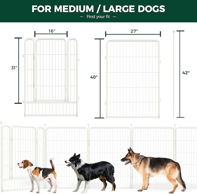 FXW Rollick Unleashed Dog Playpen for Indoor, Yard, RV Camping, 40 inch 8 Panels for Medium and Large Dogs, White│Patented