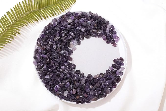 1lb Amethyst Aquarium Gravel Rocks Natural Tumbled Healing Crystal Chips Bulk Gemstones Tumbled Crushed Stones for Fountain Vase Filler Planters Decorative Fish Tank Potted Reiki Energy Balancing