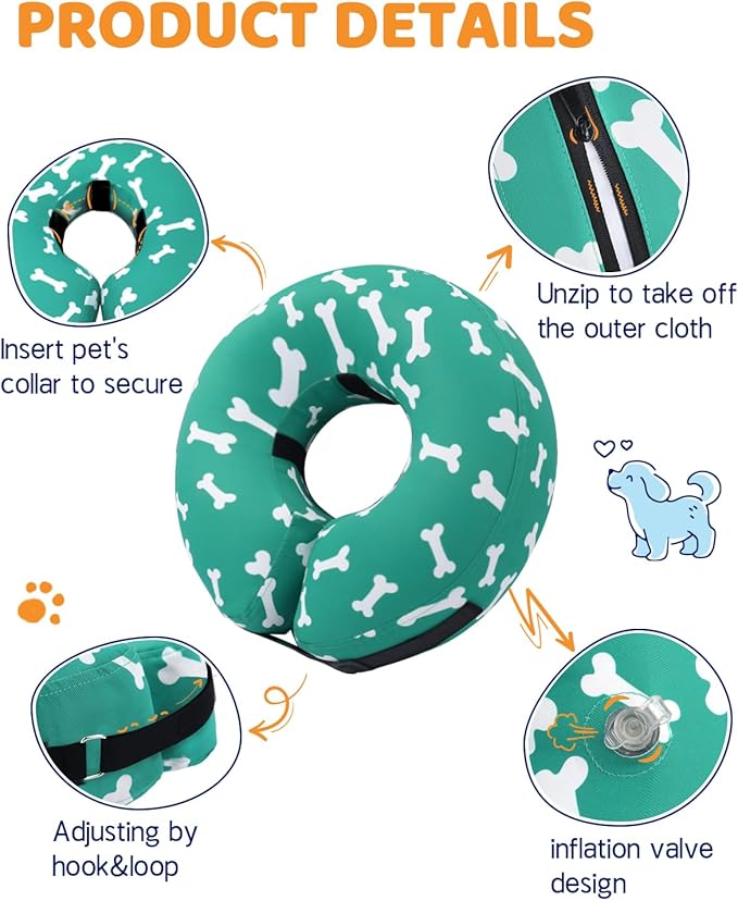 Supet Inflatable Dog Cone Collar Alternative After Surgery, Dog Neck Donut Collar Recovery E Collar, Soft Pet Cone for Small Medium Large Dogs