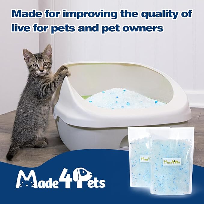 Made4Pets Cat Litter Crystals Odor Control, Kitty Litter Non Clumping No scooping Low Dust, Low Tracking, Lightweight, Dehydrates Waste,– 6.6 lbs (2 x 3.3 lb Packs)