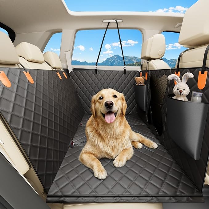 Waterproof Dog Car Seat Cover for Back Seat – Heavy Duty Back Seat Extender for Dogs with Hard Bottom, 7-Layer Protection, Non-Slip & Scratchproof, Easy to Install (Black)