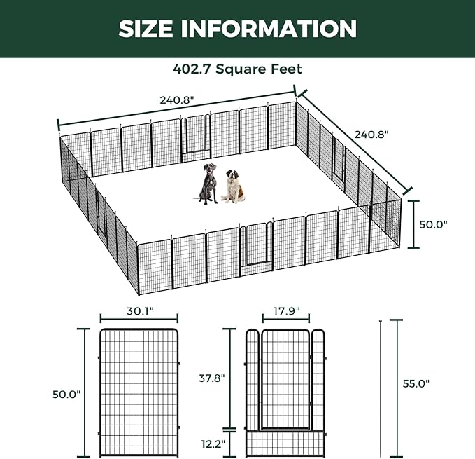 FXW Rollick Unleashed Dog Playpen for Indoor, Yard, RV Camping, 50 inch 32 Panels for Large Dogs, Black│Patented