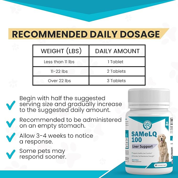 Same 100, Liver Support for Dogs, SAM e Chewable Hepatic Support for Dogs, Promotes Cell Membrane Strength, Bacon Flavor (60 Count)