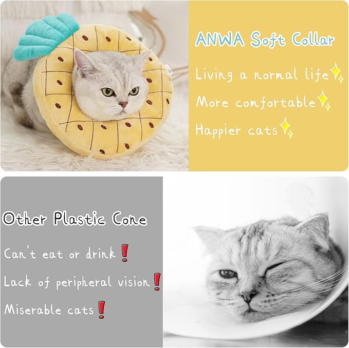 ANWA Adjustable Cat Cone Collar Soft, Cute Cat Donut Collar After Surgery, Kitten Recovery Cones to Stop Licking
