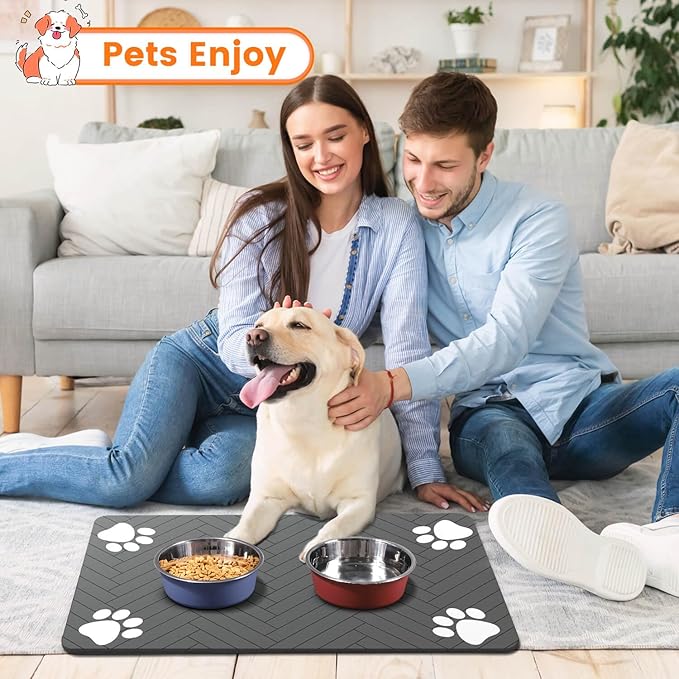 Pet Feeding Mat-Absorbent Pet Placemat for Food and Water Bowl, with Waterproof Rubber Backing, Quick Dry Water Dispenser Mat for Dog and Cat (17"x27", Beige)