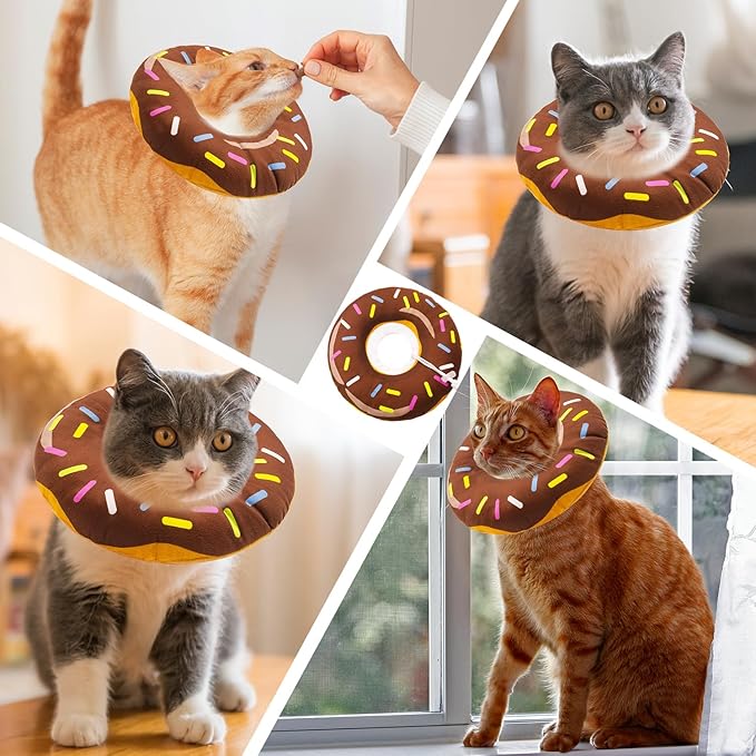 Cat Cone Collar Soft, Adjustable Cat Recovery Collar for Small Medium Large Cats, Cute Donut E Collar After Surgery, Elizabethan Cones for Cats Kittens After Surgery(Donut Brown, Large)