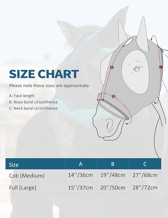 Harrison Howard Horse Fly Mask with Forelock Opening Stretch Breathable and Comfortable for Horses UV -Protection Peacock Blue M