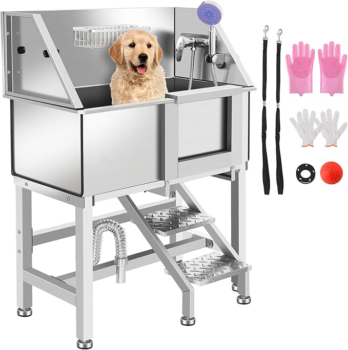 Professional Dog Washing Station, Stainless Steel Dog Bathing Station, Dog Wash Station, Storage Drawer, Upgrade Parts, Home, Commercial,34" R-RAMP