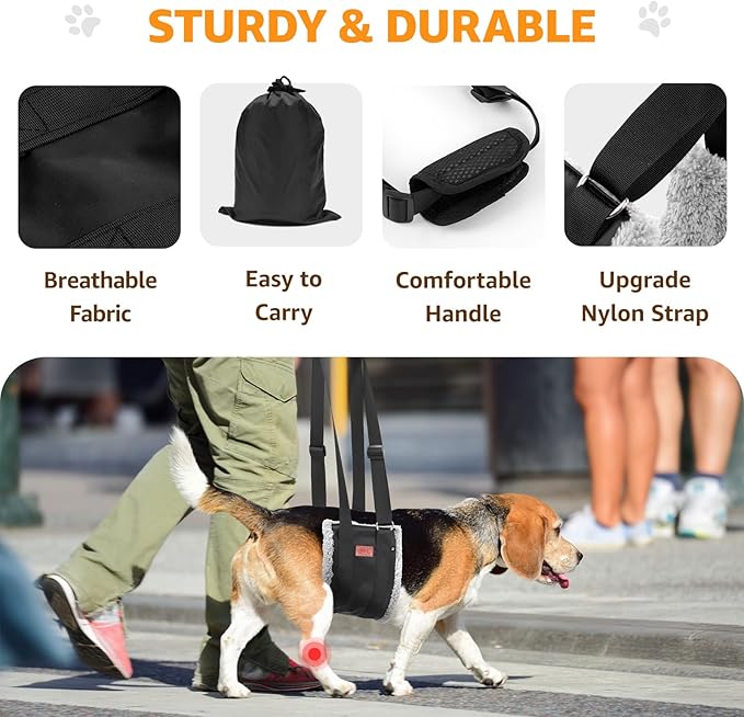 Adjustable Dog Lift Harness, Dog Sling for Large Dogs Hind Leg Support, Soft Lift Support Helps Senior, Injured, Disabled and After ACL Surgery Dogs-Black & Grey (Medium)