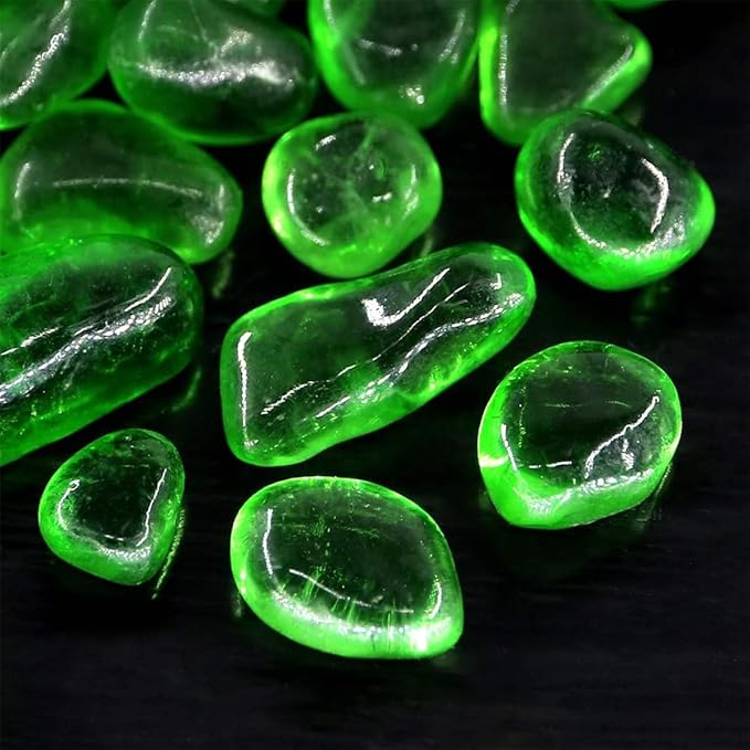 1 Lb (460 g) Green Sea Glass Stones Irregular Rainbow Glass Pebble Decorative Rock Quartz Tumbled Gemstone Chips for Aquarium Decoration/Vase Filler/Jewelry Making/Handwork Craft/Gems Display