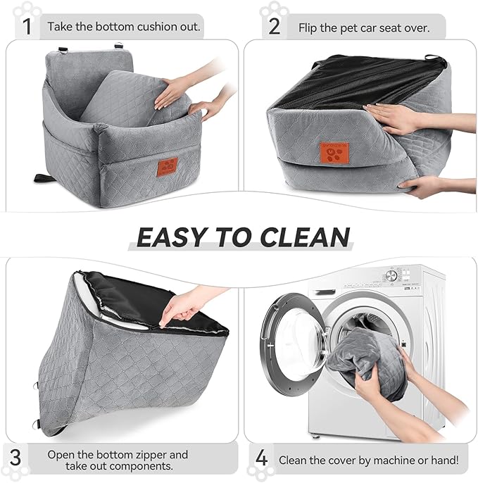 Dog Car Seat for Small/Medium Dogs, Dog Booster Car Seats with Thick Cushion for Dogs Under 35lbs, Detachable Washable Pet Car Seat with Storage Pockets, 2 Safety Belts