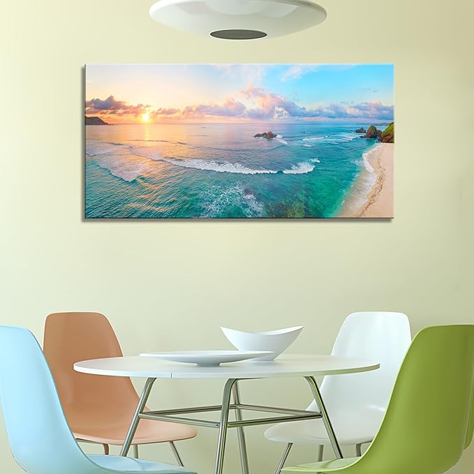 XXMWallArt FC3975 Tropical Beach Wall Art Blue Sea Sunset Natural Scenery Picture Print On Canvas Seascape Canvas Print Artwork for Living Room Bedroom Kitchen Home and Office Wall Decor