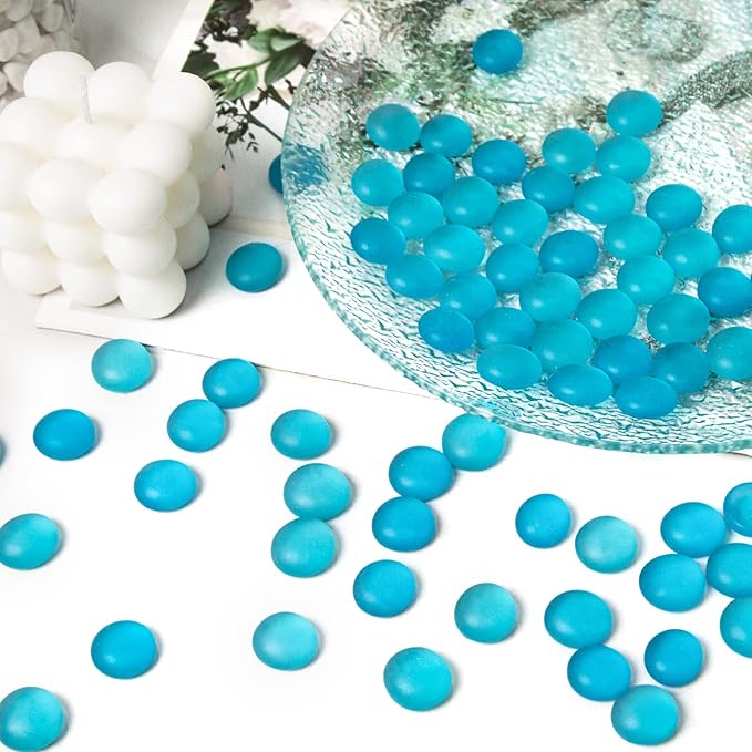 FUTUREPLUS 1LB Frosted Flat Marbles, Blue Glass Pebbles Beads Vase Fillers Decorative Fish Tank Aquarium Rocks for Centerpieces Table Decor