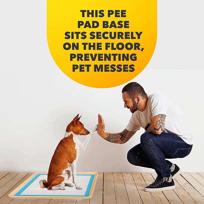 TidyFriend Dog Pee Pad Holder Tray Fits for 24” x 24” Wee Wee Pee Pads - Stable Grip, Raised Edges, Quick-Wipe Silicone Surface Dog Potty Tray Holder for Indoor Flooring Protection (Beige)