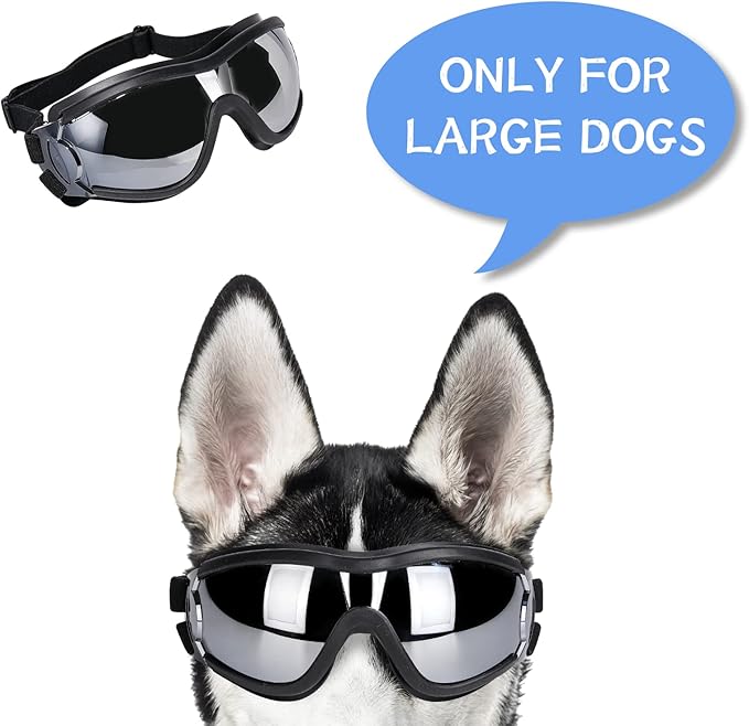 NVTED Dog Sunglasses Dog Goggles, UV Protection Wind Protection Dust Protection Fog Protection Pet Glasses Eye Wear Protection with Adjustable Strap for Medium or Large Dog (Pack of 2)