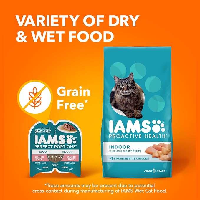 IAMS Perfect Portions Indoor Adult Wet Cat Food Cuts in Gravy, Salmon Recipe, 2.6 oz. Easy Peel Twin-Pack Trays (24 Count, 48 Servings)