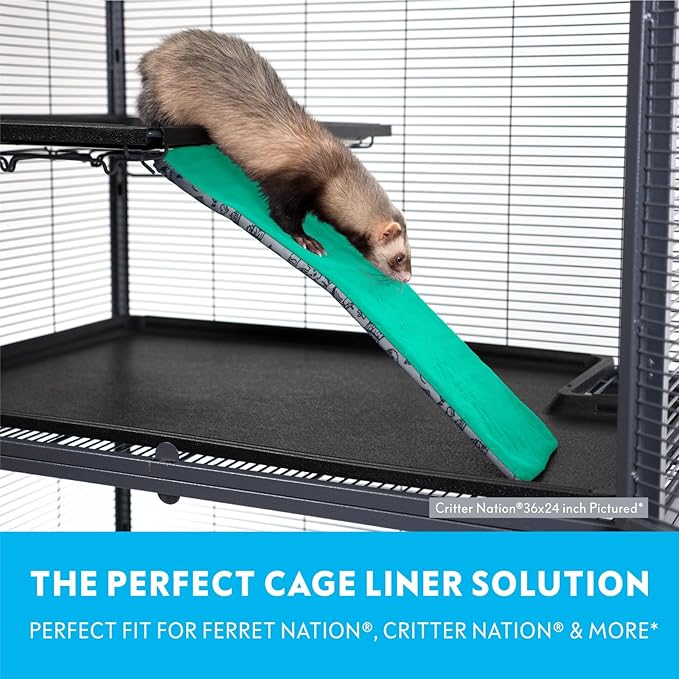 Paw Inspired® Fleece Liners for Ferret Nation, Critter Nation * Cage Ramp for Ferrets, Rats, Chinchillas, Hedgehogs & Other Small Animals (Green, Ramp Cover - 3 Pack)