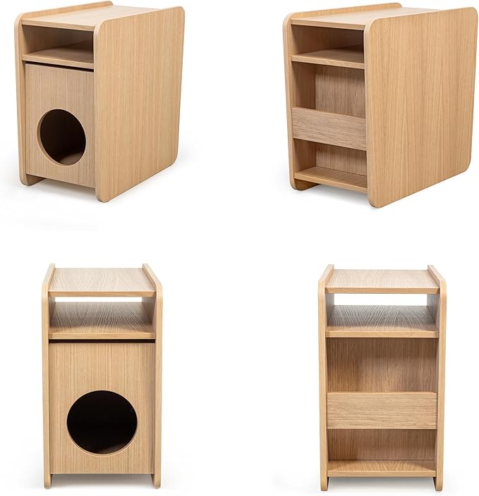 WERMO 12'' Narrow End Table for Living Room - Small Side Table with Shelf, Magazine Holder and Storage Doubling as Cat Hideaway for Couch, Chair and Bedside. Wood Night Stand for Bedroom (Oak)