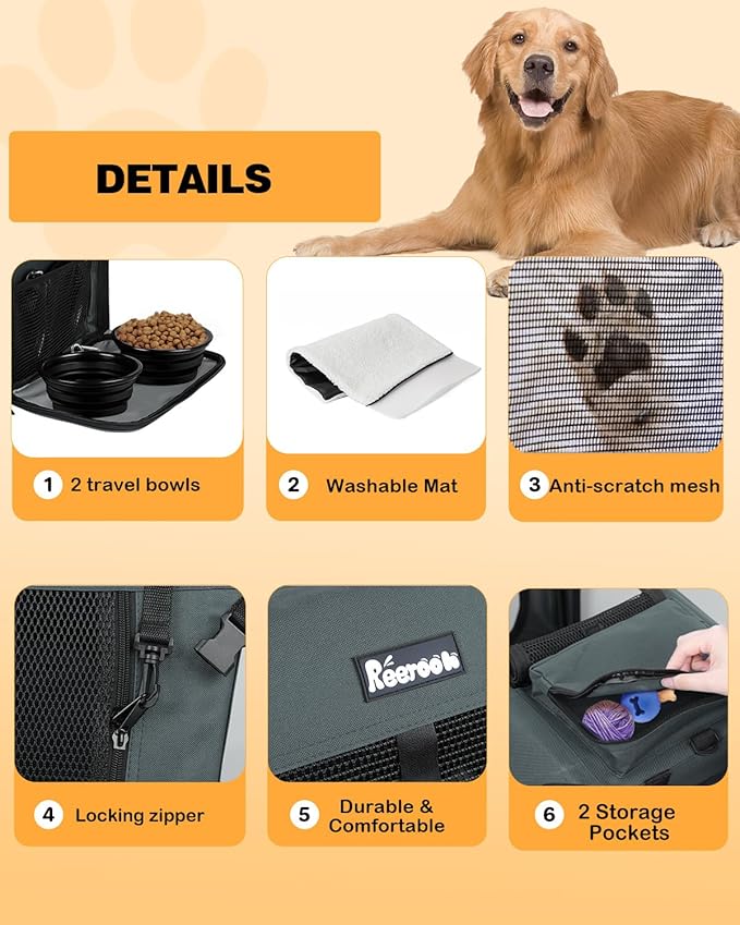 Extra Large Dog Crate with 2 Foldable Bowl, 36 Inch Collapsible Travel Dog Crate Kennel with Soft Blanket for Medium Dogs,Indoor & Outdoor (36" L x 25" W x 25" H, Grey)