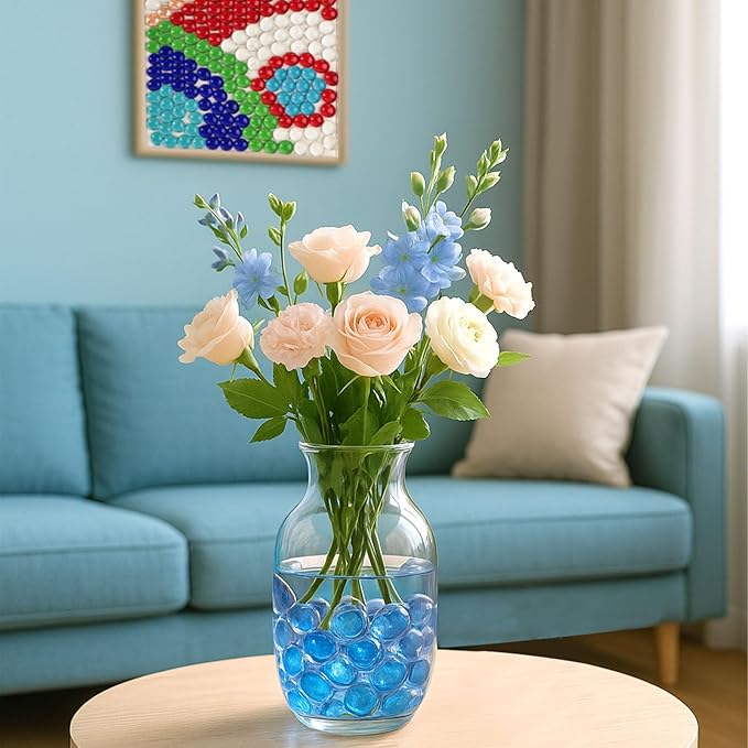FUTUREPLUSX 1LB Light Blue Flat Glass Marbles, Glass Pebbles Vase Fillers for Centerpieces, Fish Tank for Aquarium Gravel Decor Table Scatter Art Craft