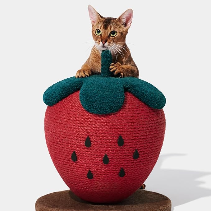 VETRESKA Strawberry Cat Scratching Post, Cute Cat Scratcher with Sisal Rope, Vertical Cat Scratch Post for Indoor Cat and Kitten, Ring Paper Strawberry Leaves Attract Cats