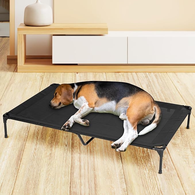 Elevated Dog Bed for Outdoor, Medium Raised Dog Cot with Washable Mesh, Cooling Pet Cot Chew Proof for Outside Camping, 32"x25" Grey