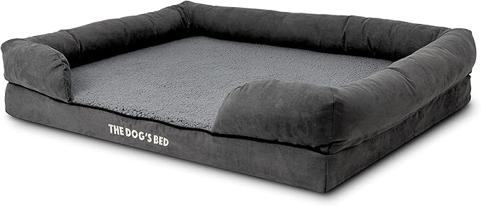 The Dog’s Bed, XL Grey Plush 43.5x34,Solid Memory Foam, Pain Relief: Arthritis, Hip & Elbow Dysplasia, Post Surgery, Lameness, Supportive, Calming, Waterproof Washable Cover, Veterinary Approved