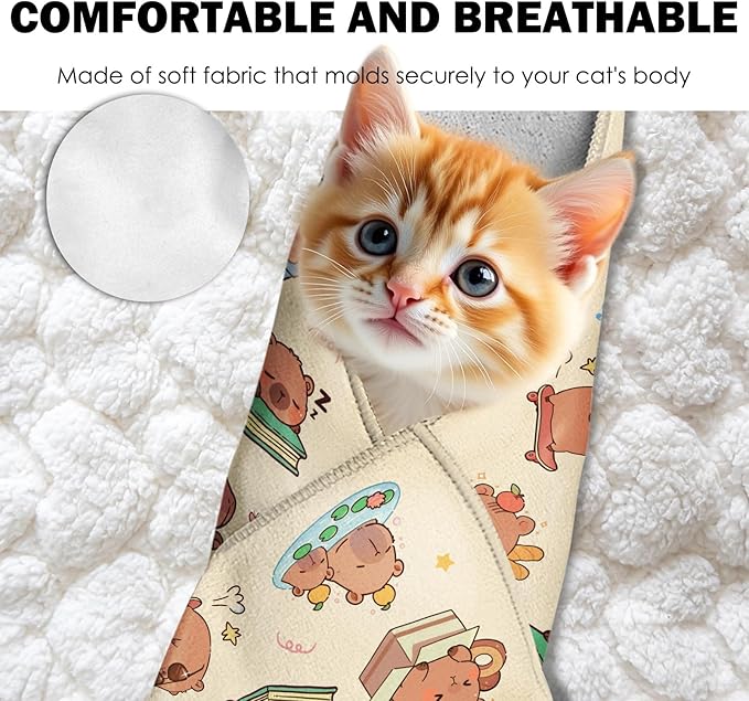 27.6"Cat Grooming Wrap, Self Adhesive Cat Wrap for Cutting Nails, Anti-Escape Calming Cat Swaddle Wrap for Medicine Ear Cleaning, Anti-Scratch Cats Burrito Restraint Blanket, Multifunctional Pet Tool