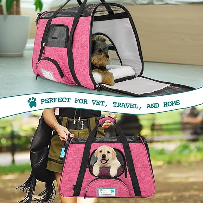 PetAmi Airline Approved Pet Carrier for Cat, Soft Sided Dog Carrier for Small Dog, Cat Travel Supplies Accessories Indoor Cat, Ventilated Pet Carrying Bag Medium Large Kitten Puppy, Large Heather Pink