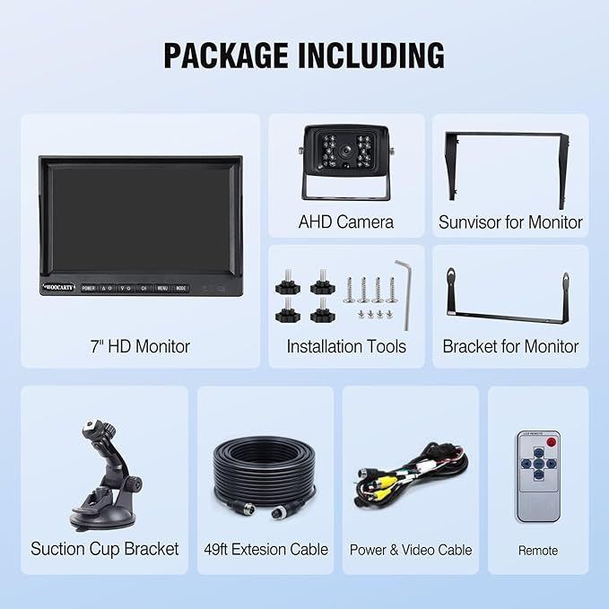 7-inch AHD1080P Wired RV Backup Camera System, IP69k Waterproof IR Night Vision Reversing Camera, Vibration-Proof 20G for Trailer/Tractors/Truck/Excavator/Caravan/Skid Steer/Heavy Equipment
