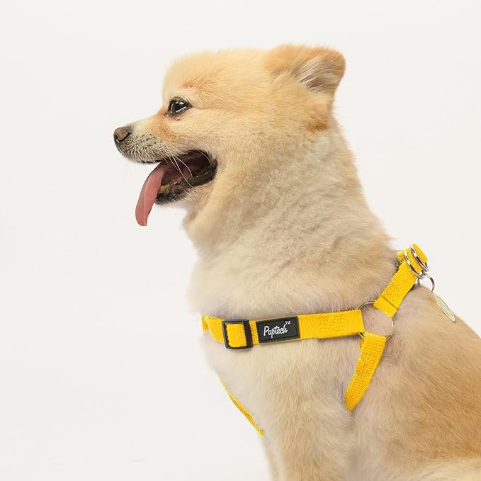 PUPTECK No Pull Dog Harness Soft Adjustable Basic Nylon Step in Puppy Vest Outdoor Walking with ID Tag, Yellow, L