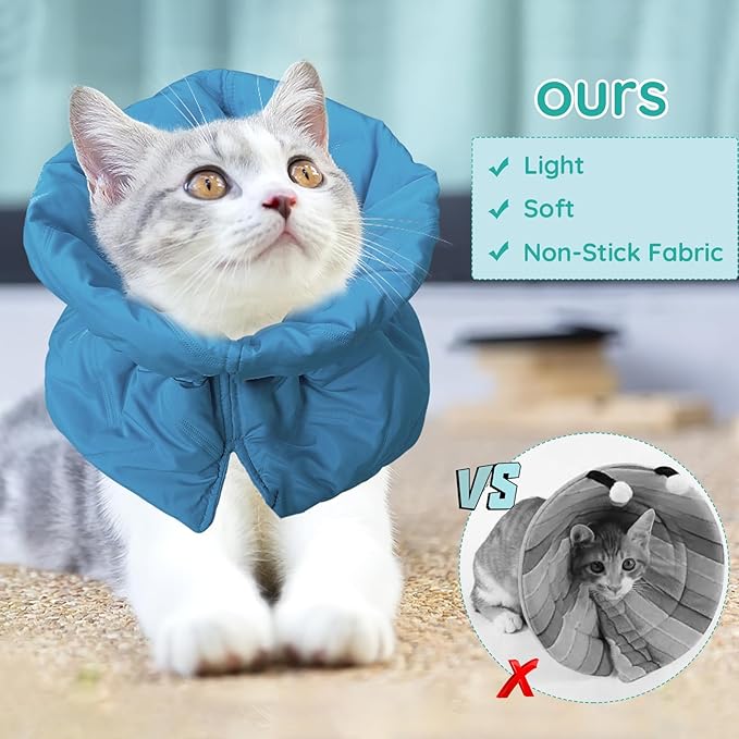 Cat Recovery Collar, Soft Adjustable Cat Cone Alternative, Lightweight Waterproof Fasteners Collars for Cats Kittens Puppies, After Surgery Stop Licking and Daily Use (Lake Blue, S(Neck5.5-9.8"))