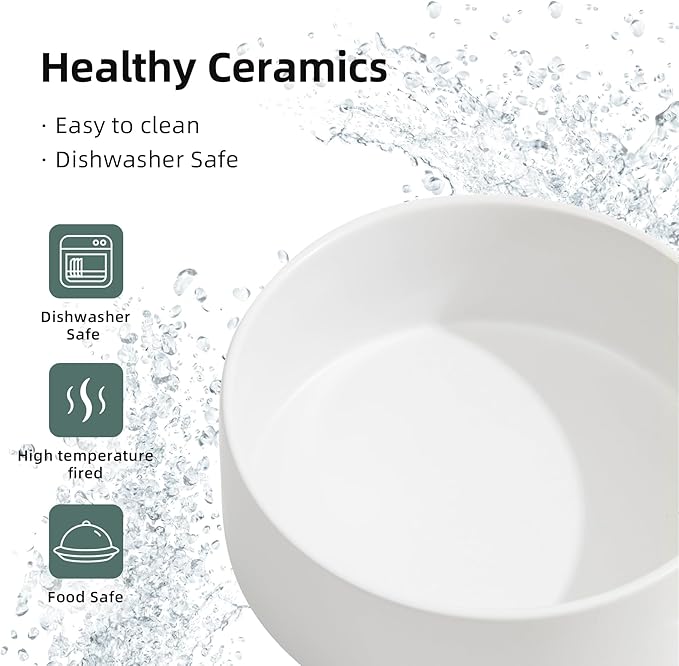 Ceramic 5.1inch Set of 2 Dog and Cat Bowls, Food and Water Feeder for Small Breed Dogs, Kitty, Cats, 2pcs Dog & Cat Dishes(2 Bowls, White)