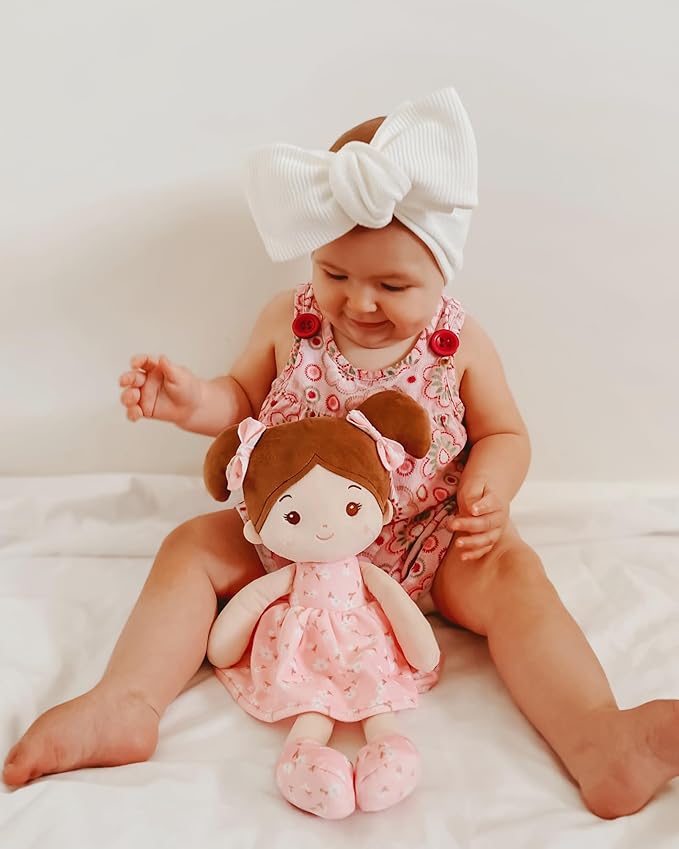 Soft Baby Doll Toys (12''), My First Baby Rag Doll for 1 Year-Old Girl Birthday Gift, Christmas Plush Toys Gift for Toddler Kids Infants -FloraBelle(Pink)