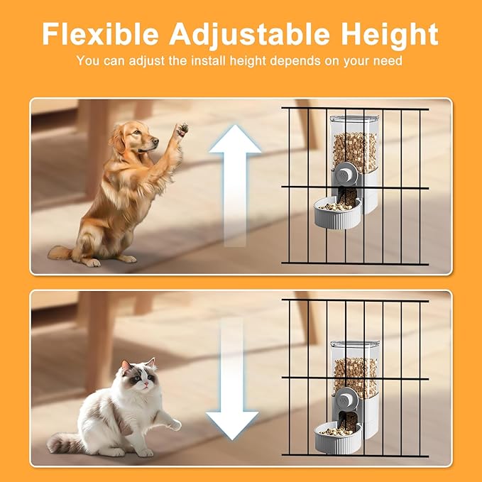 Auto Gravity Food Dispenser for Cage Hanging, 41OZ Capacity Hanging Automatic Pet Cage Feeder, Food Bowl for Cats Dogs Rabbit Ferret Chinchilla Bird Hedgehog Guinea Pig (Grey)