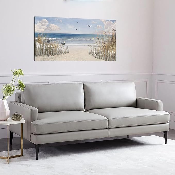 XXMWallArt FC3750 Sandy Beach Wall Art Canvas Print Wall Art Seascape Blue Print Painting Abstract Coastal Picture Modern Ocean Artwork for Living Room Bedroom Bathroom Office Wall Decor