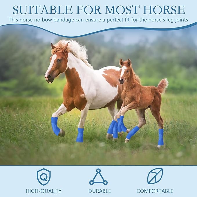 Set of 4 Horse No Bow Bandage 3D Contoured Standing Wrap Bandages Stable Nylon Horse Leg Wraps for Helping Prevent Horse from Tendon Damage and Keep Horses Clean and Safe (Dark Blue)
